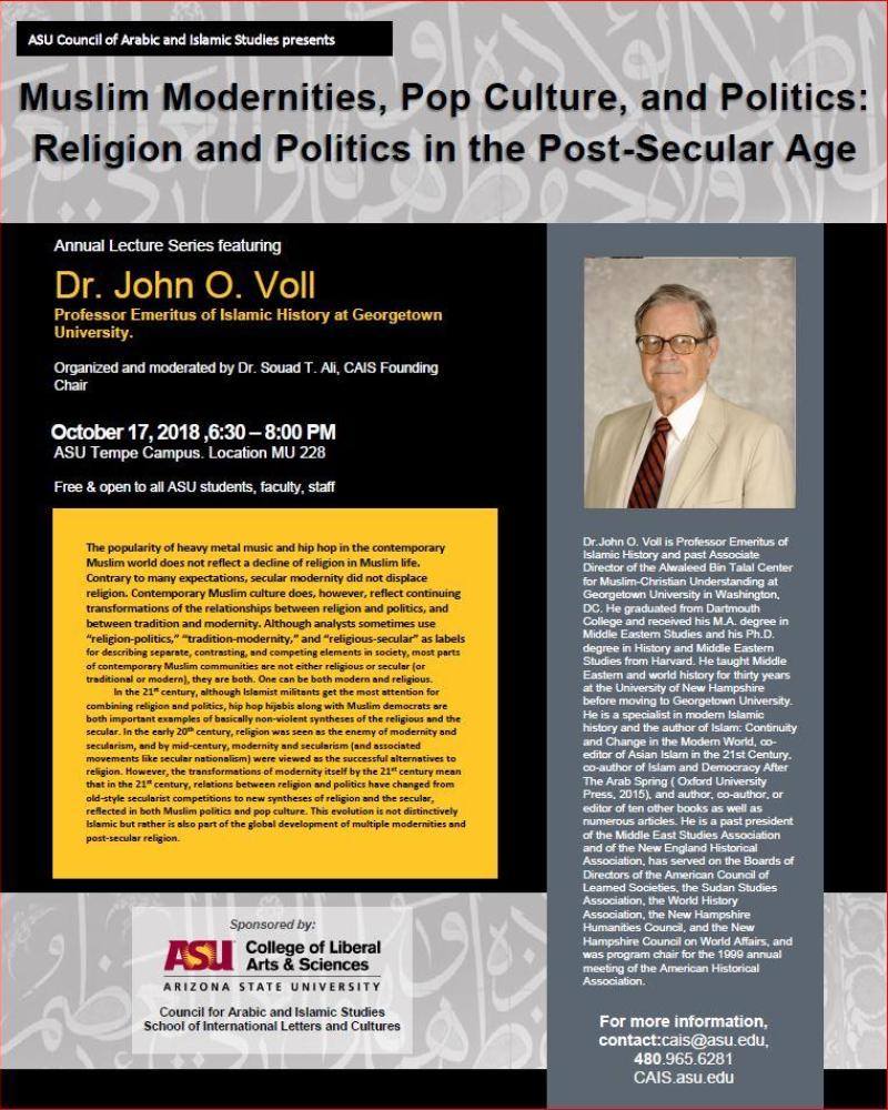 Muslim Modernities, Pop Culture, and Politics: Religion and Politics in the Post-Secular Age flyer