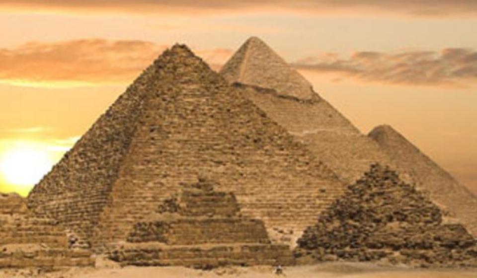 The great pyramids in Egypt at sunset