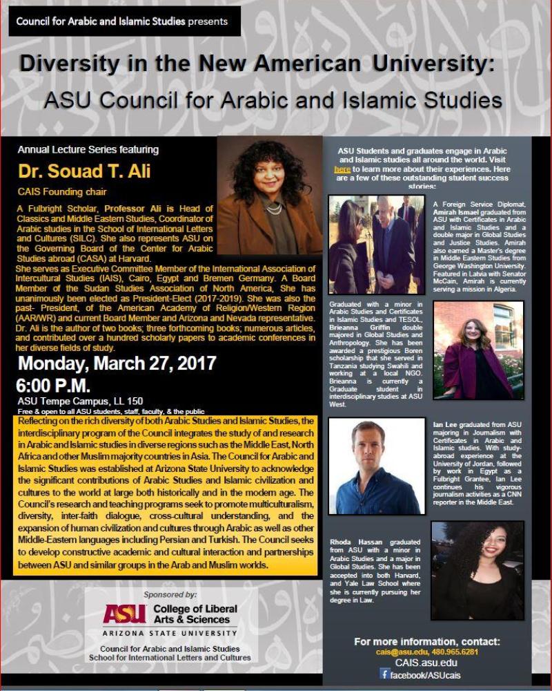 Diversity in the New American University; ASU Council for Arabic and Islamic Studies flyer