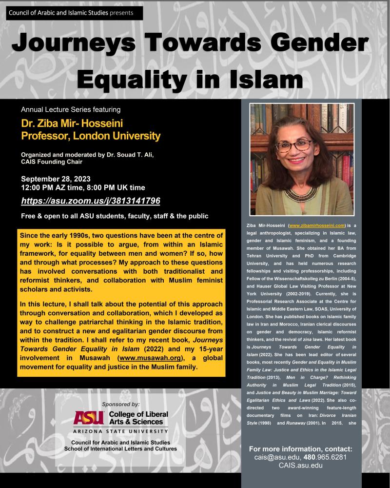 Annual lecture series Journeys Towards Gender Equality in Islam flyer
