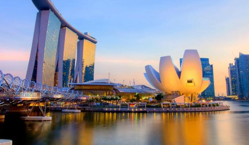 City of Singapore with unique buildings near water