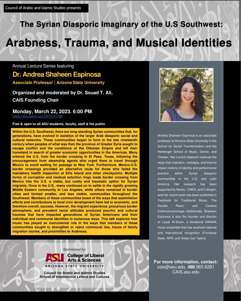 Annual lecture series The Syrian diasporic imaginary of the U.S. Southwest flyer