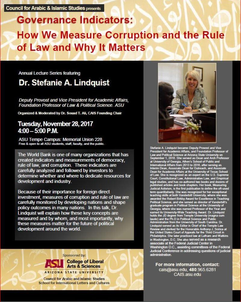Annual lecture series Governance Indicators: How We Measure Corruption and the Rule of Law and Why It Matters flyer